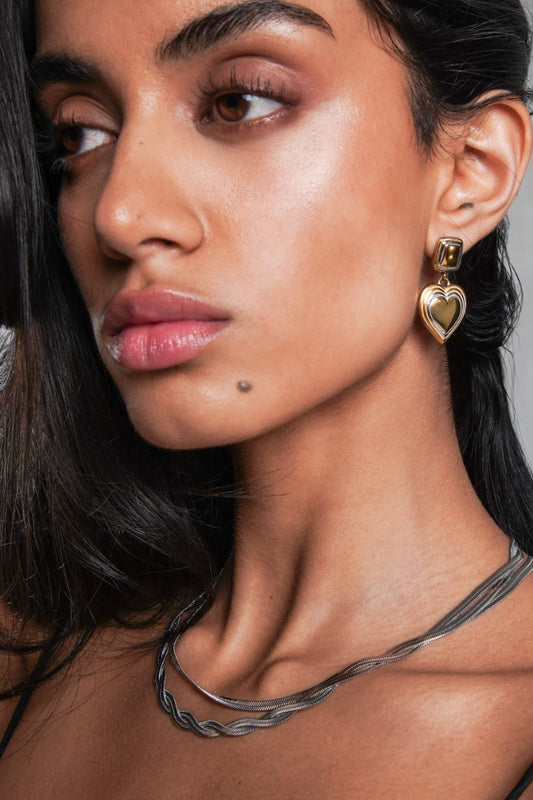 Eliza Heart Two-Tone Earrings