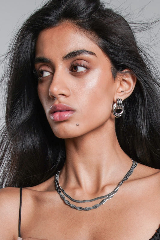 Double Twist Silver Snake Chain Necklace